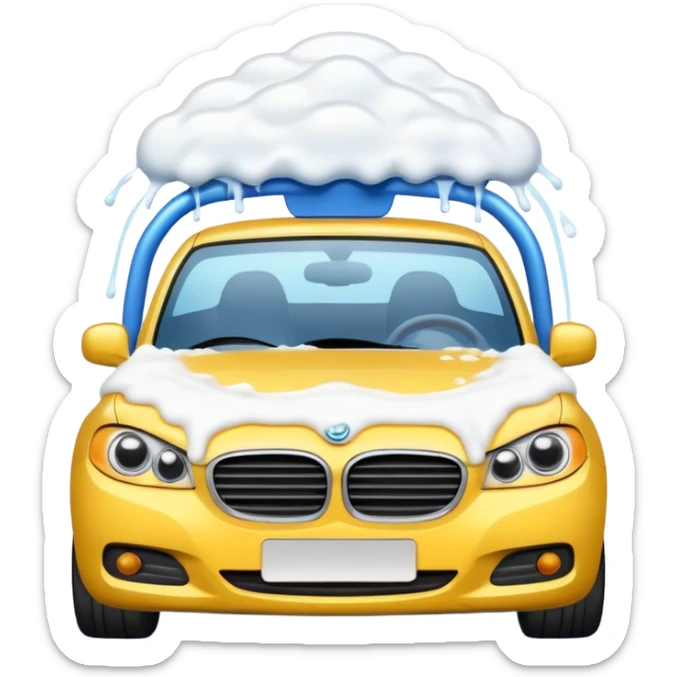 car wash with lots of white foam on the car, emoji style sticker