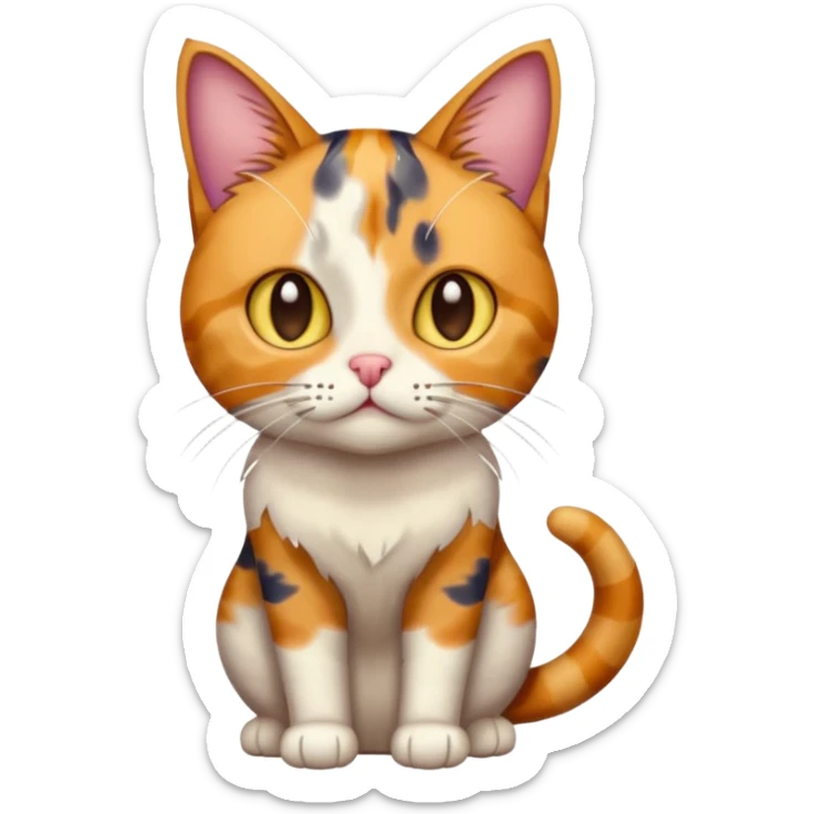 full body colourful calico tabby cat with disproportioned head with an anxious face sticker