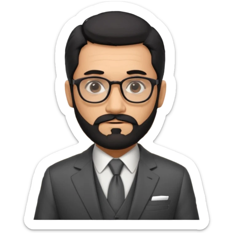 Professor Bentley Dyed black gray hair  frencb beard graying indian guy in suit with a bentley car. Older look with glasses sticker