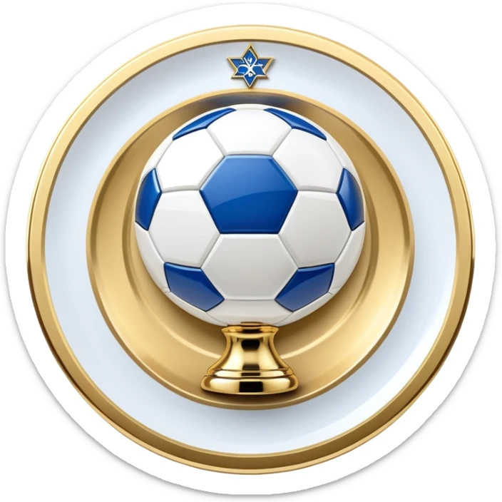 gold football plate with blue accents, inspired by Israeli Premier League trophy sticker
