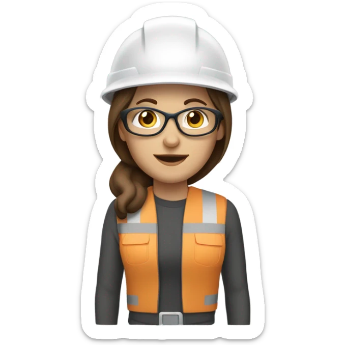 Caucasian woman with brown wearing a safety helmet, safety glasses and earplugs sticker
