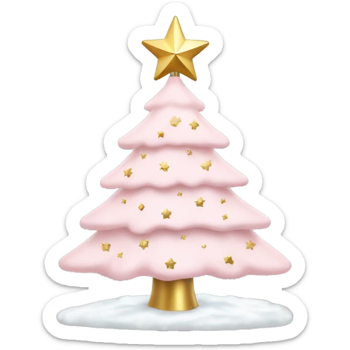 pale pink christmas tree with snow and christmas lights and gold star on top sticker