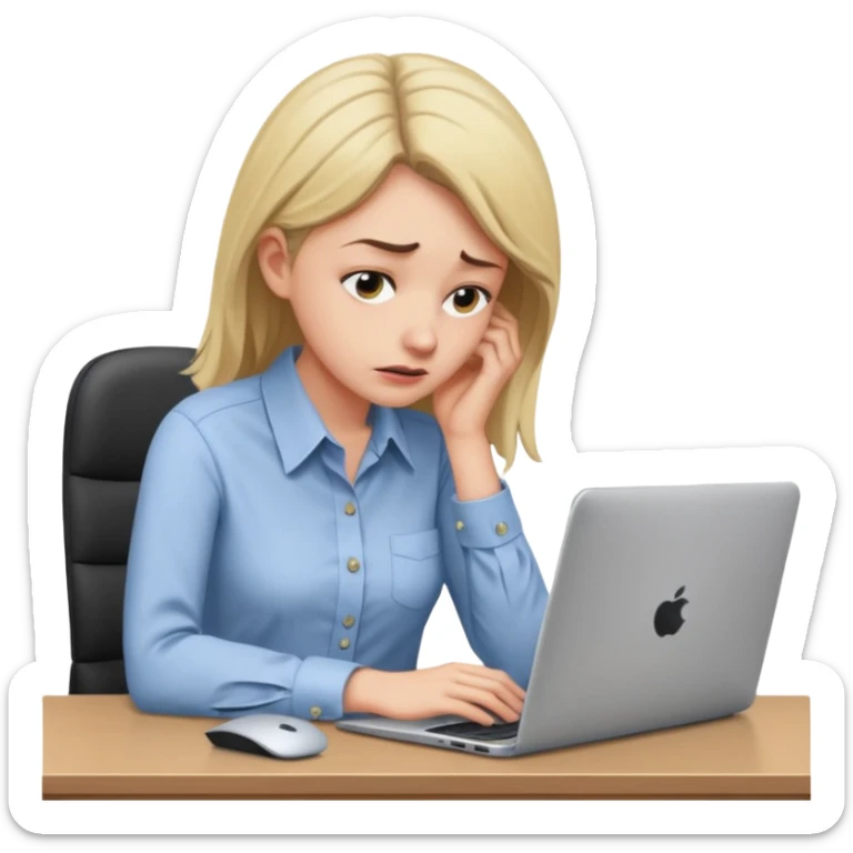 Chica con Estrés laboral en la oficina y mala postura en su laptop  sticker