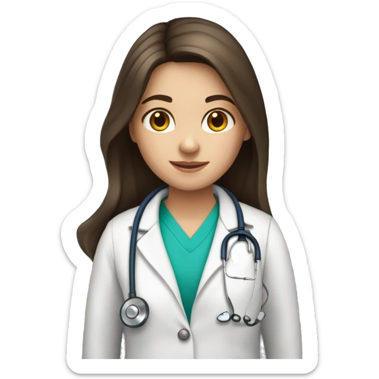 Caucasian girl with long dark brown hair, hazel eyes wearing a stethoscope  sticker