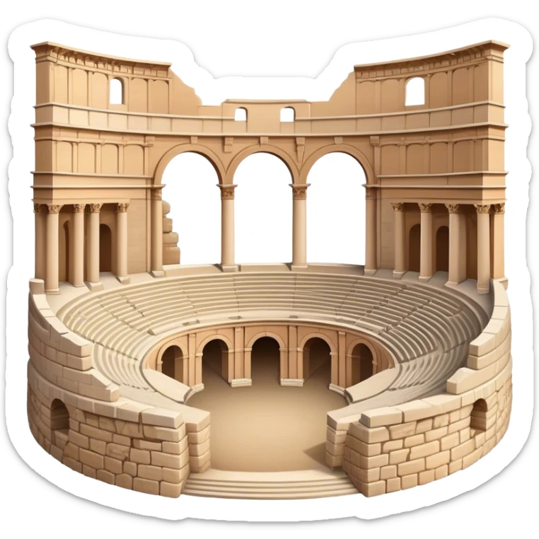 Realistic Pula Arena Landmark Emoji, featuring the grand Roman amphitheater with its large stone arches and well-preserved outer walls. sticker