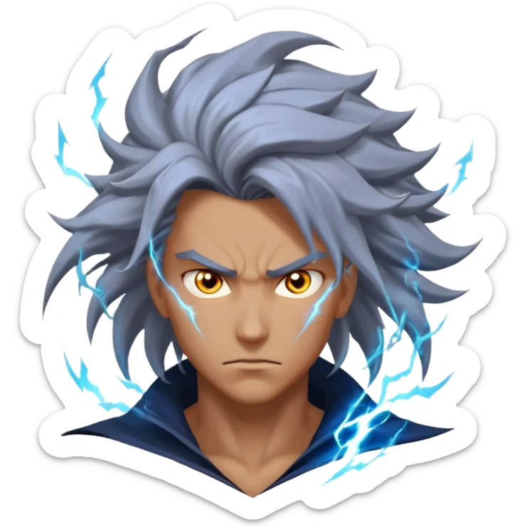 storm rider portrait, head and shoulders only, wind-swept hair, crackling lightning aura, storm clouds swirling behind, intense glowing eyes, epic fantasy vibe, 3D cartoon, mobile game icon style, clean background, no text, no watermark
 sticker
