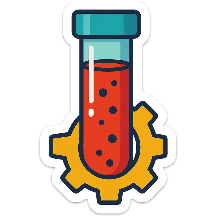 a blood tube and a gear, combined as a single object, colorful cartoon style sticker