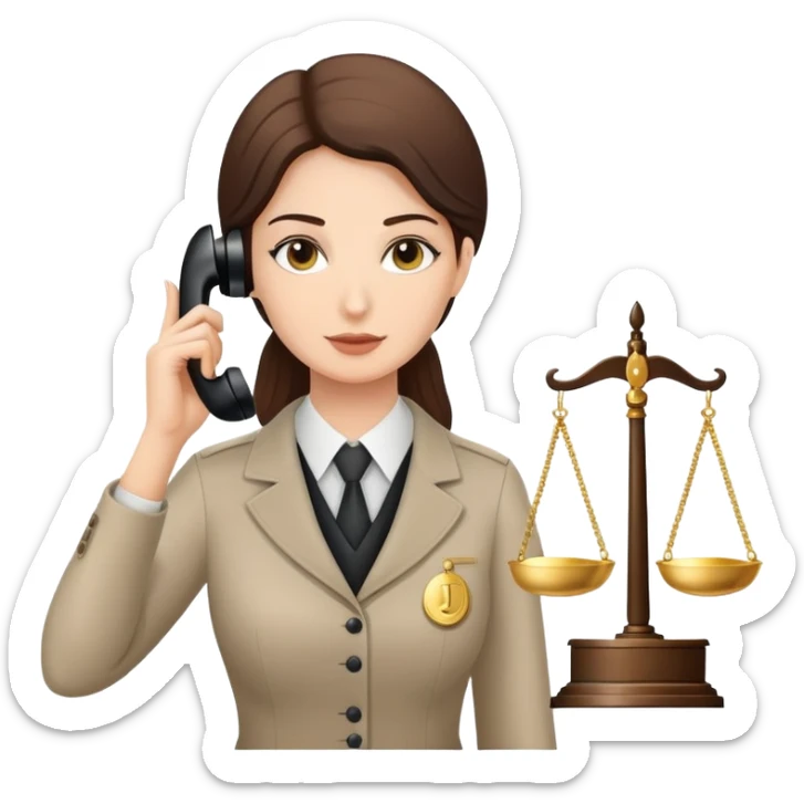 female notary with justice scale and stamp, phoning with another woman sticker