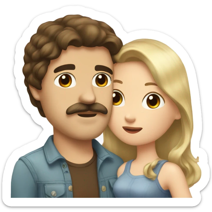 Man with brown hair and blond mustache kissed beautiful girl with dark brown hair  sticker
