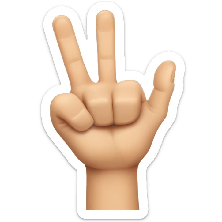 A hand but the thumb and the ring finger are down and the two other fingers are sticked, like a gun sticker