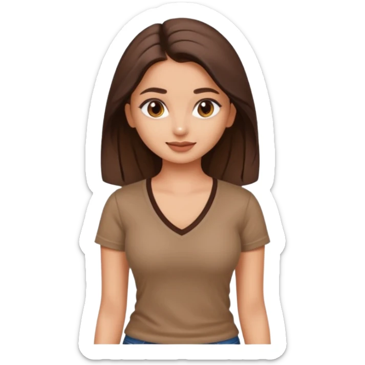 ipretty bratz emoji of alia bhatt wearing a V neck brown tshirt. She should look like Alia Bhatt sticker