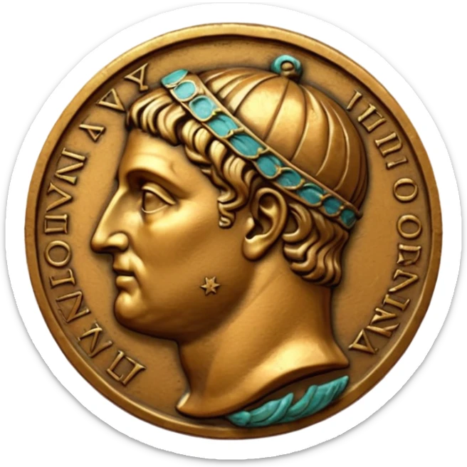 An emoji of an ancient Roman coin with an emperor's profile. sticker