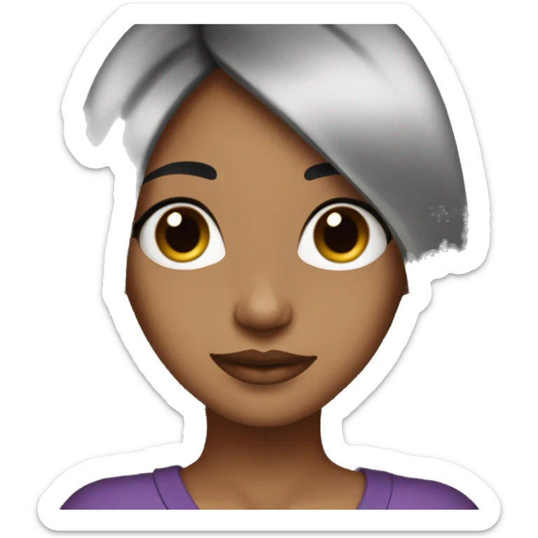 Brown girl emoji with big black eyes long lashes and and long black hair that’s a middle part straight hair sticker