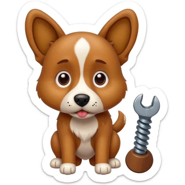 playful cartoon dog looking worriedly at a screw, visual pun for 'Don't screw the pooch' sticker