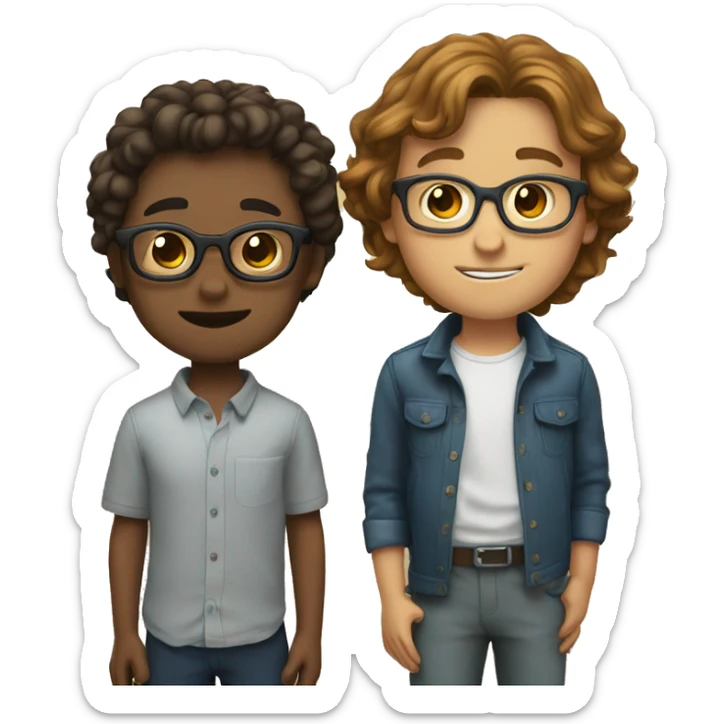 The boy has long hair, the fair boy is also smart The boy has long hair, the fair boy is smart and the boy is wearing glasses. colored  sticker