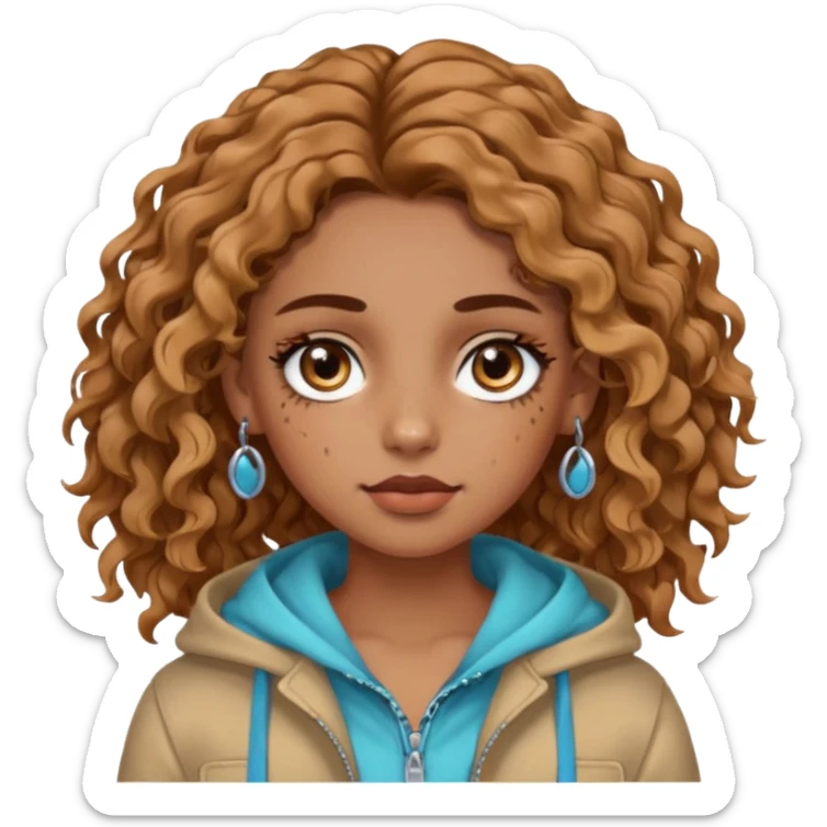 girl with wavy hair, almond shaped eyes, birthmark near her eye, tan, with lots of swag, cool, piercings  sticker