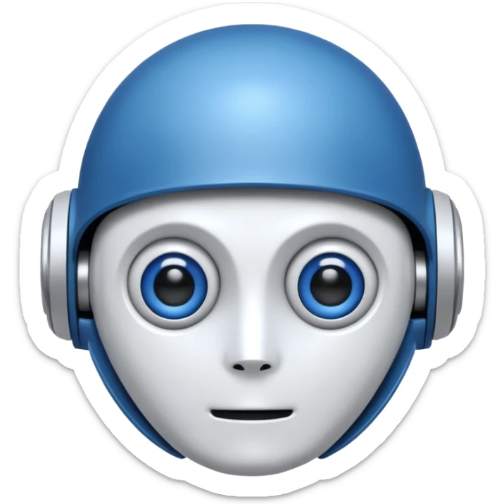tête de robot cosmonaute bleu et blanc avec des yeux plissé bleu bleu style cartoon sticker