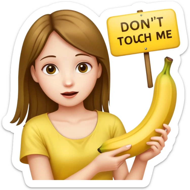 Girl with an banana in hand holding a sign that says don’t touch me  sticker