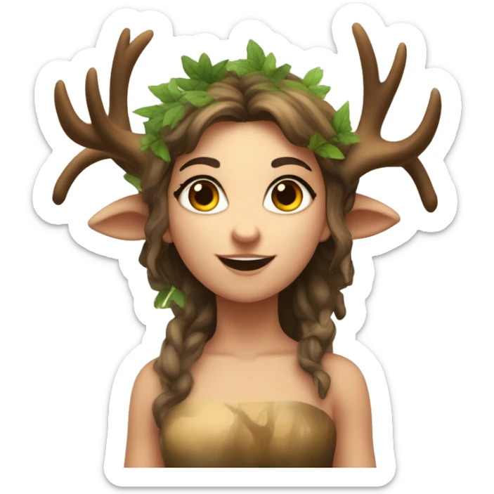 Forest Faun among the trees with deer horns play, female, beautiful, desirable, logically on the fluet sticker