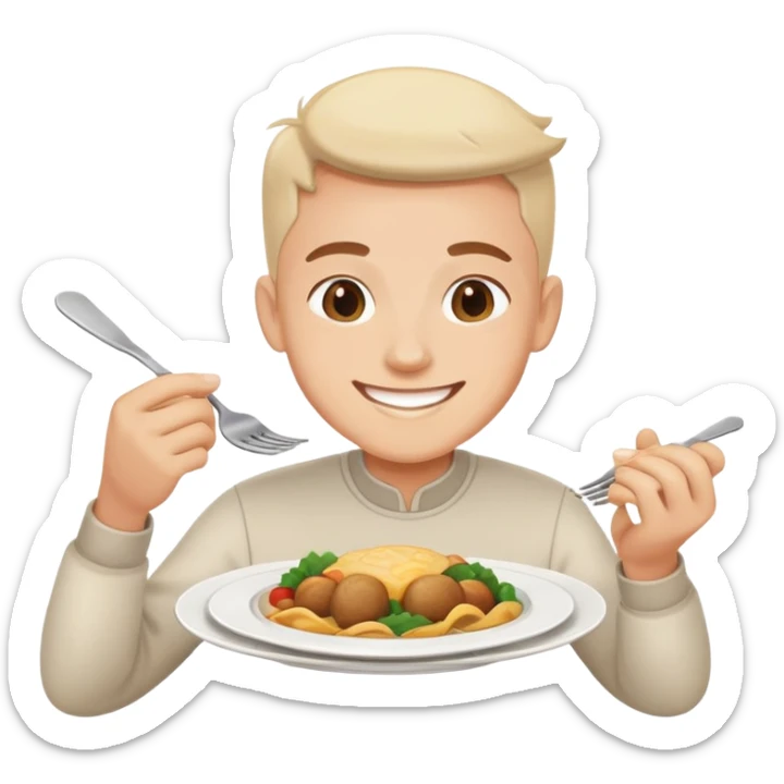 person finishing all the food on their plate, smiling, simple and expressive sticker