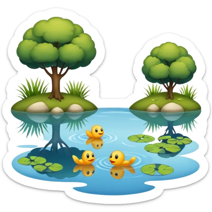 A pond is a small, still body of water—usually smaller than a lake—often shallow enough for sunlight to reach the bottom in most areas. It can be natural, formed by springs or rainfall collecting in a low area, or man-made, like a farm or garden pond. sticker