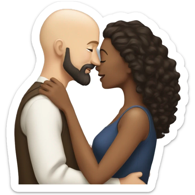White Man bald with dark beard kissing short brown woman with long dark wavy hair sticker
