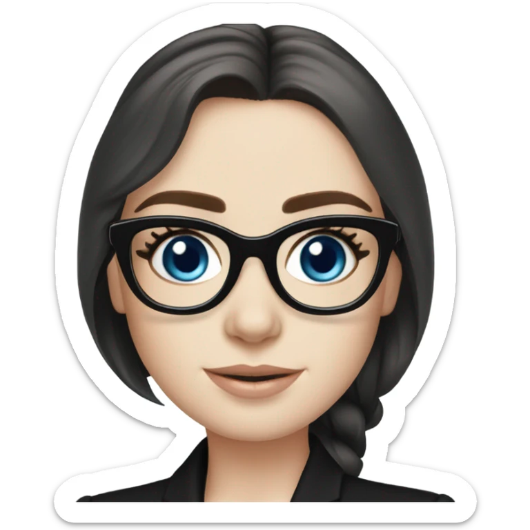 Hyper Realistic photo Lily collins blue eyes wearing glasses in a business meeting black dress sticker