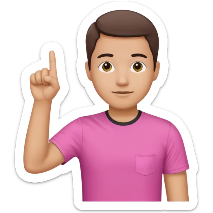 Draw a picture of a person pointing to themselves with their other hand raised if pink tshirt sticker