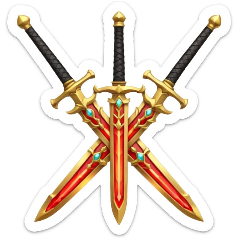 Golden fiery royal two crossed swrods with red gem and golden blade sticker