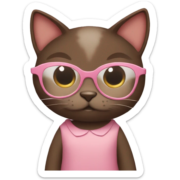 dark brown cat with glasses and light brown cat in pink dress hugging sticker
