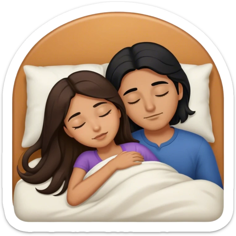 Caramel color latino Guy with long black hair sleeping with brown hair girl sticker