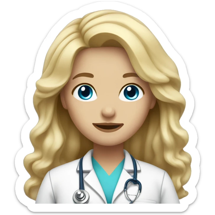 Female doctor with long blonde wavy hair and blue eyes  sticker