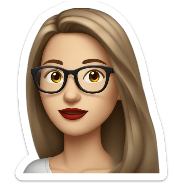 White brazilian girl, long brown hair, glasses and red lips sticker
