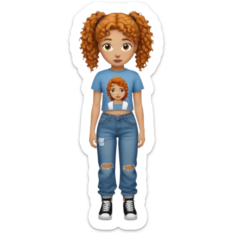 Girl with ginger curly hair in one ponytail, and then have a tupac shirt and loose jeans sticker