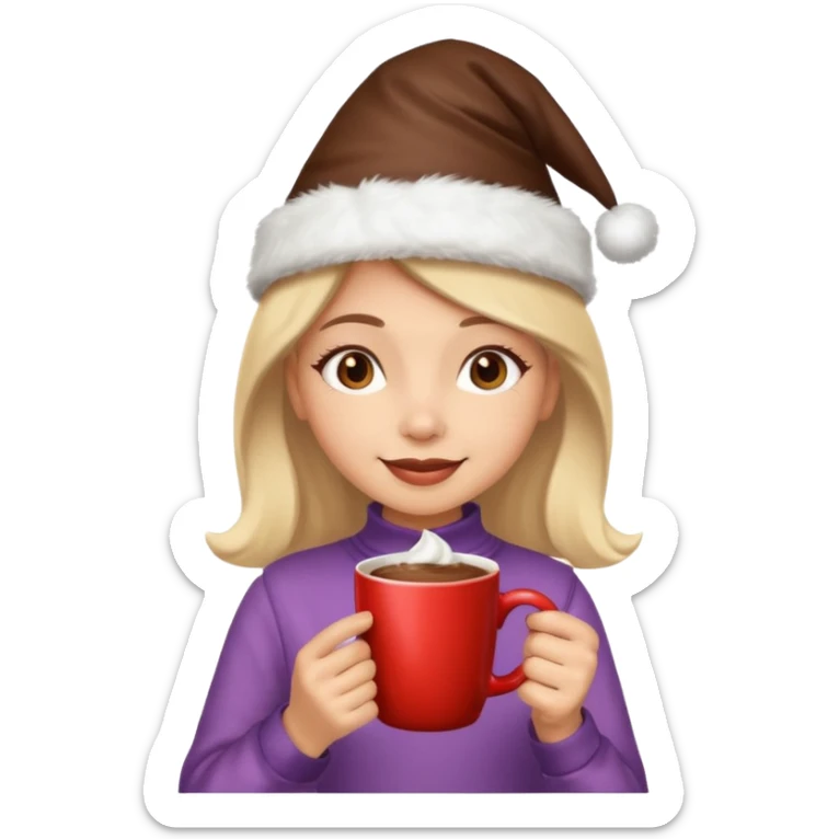 Home vibes, and girl with cacao in hands happy new year sticker