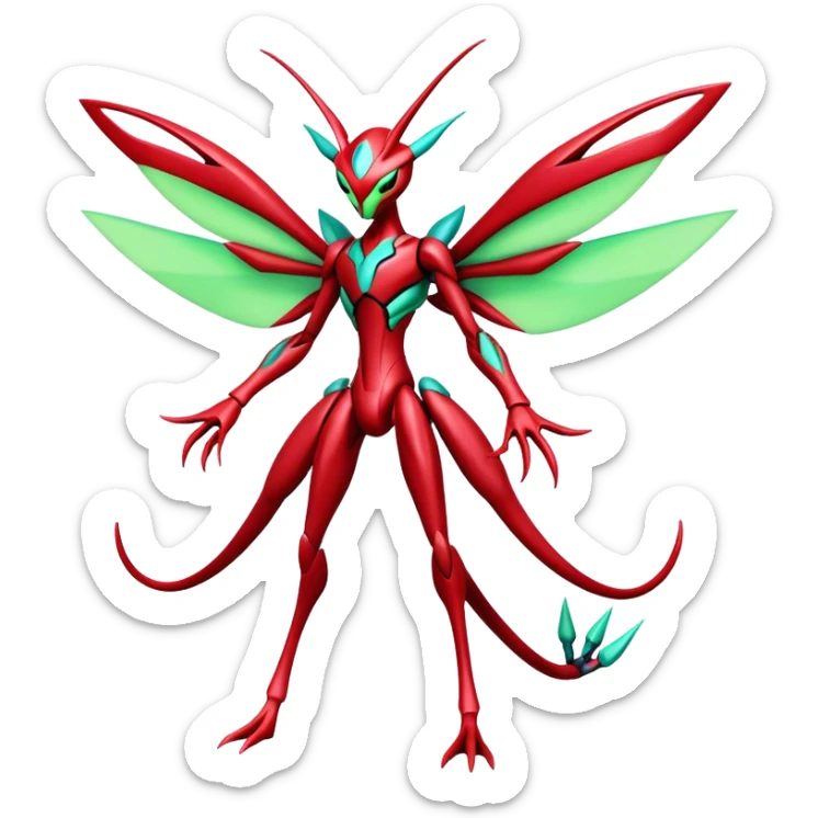  Cool Edgy Shiny Futuristic Ethereal Legendary Scizor-Deoxys-Digimon-Schyther-Flygon-hybrid full body sticker