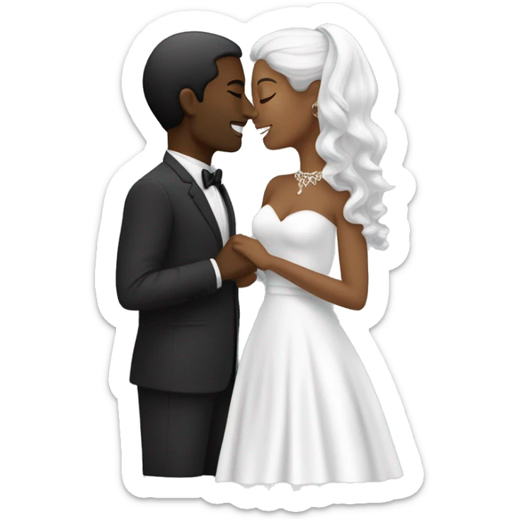 beso pareja mujer negra pelo lacio corto y hombre blanco pelo lacio negro sticker