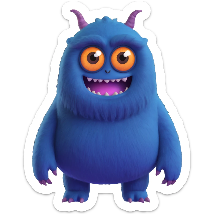 friendly colorful monster with big eyes and fuzzy body like in Monsters Inc sticker
