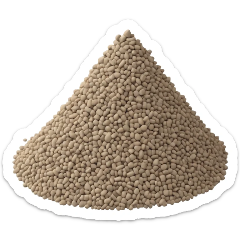 loose scatter or pile of small, rough beige-gray granules, matte and dusty, soft lighting, subtle shadows, emoji scale sticker