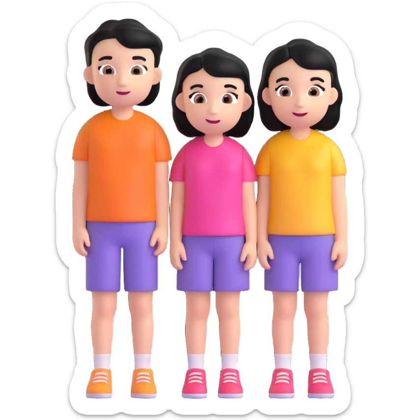 two kids, a boy and a girl, both with black hair, 3D emoji style sticker