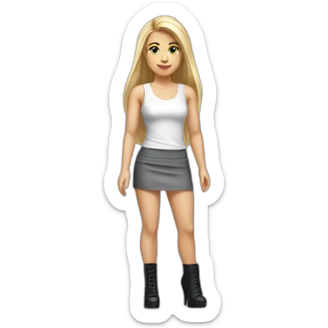 realist-caucasian-long-straight-blonde-hair-sexy-woman-white-crop-tank-top-gray-tight-mini-skirt-black-high-heel-shoes-full-bod sticker
