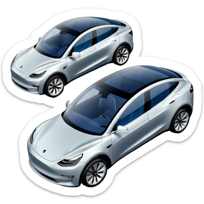 Tesla Model Y parking between two cars, seen from above. A blue line shows the planned trajectory sticker