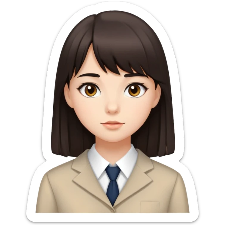 Girl in elegant school uniform with dark brown bangs, long straight hair, minimal makeup, attractive expression sticker
