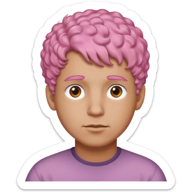man with short, curly pink hair, light brown skin, and a neutral facial expression. sticker