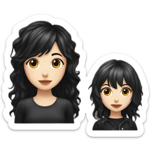 girl with dark wavy long hair and emo wife with short dark hair with bang sticker