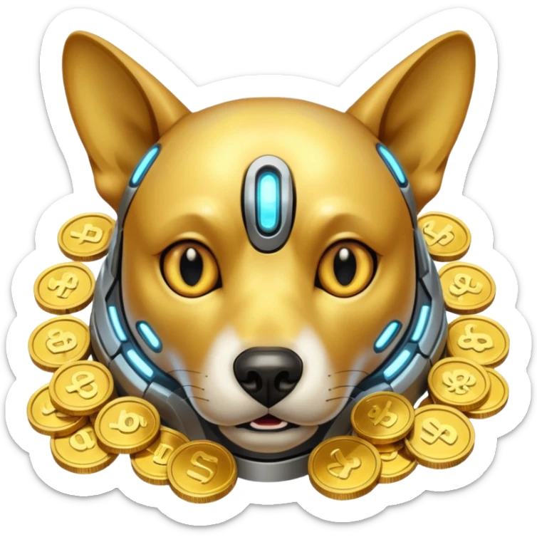 i want to create a dog cyberdog like from cyberpunk with one cyberpunky eye and he looks greedy with golden coins sticker