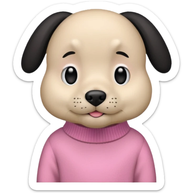 Udělat emoji z mého psa s růžovým svetrem má černou srst a má docela malý obličej  sticker