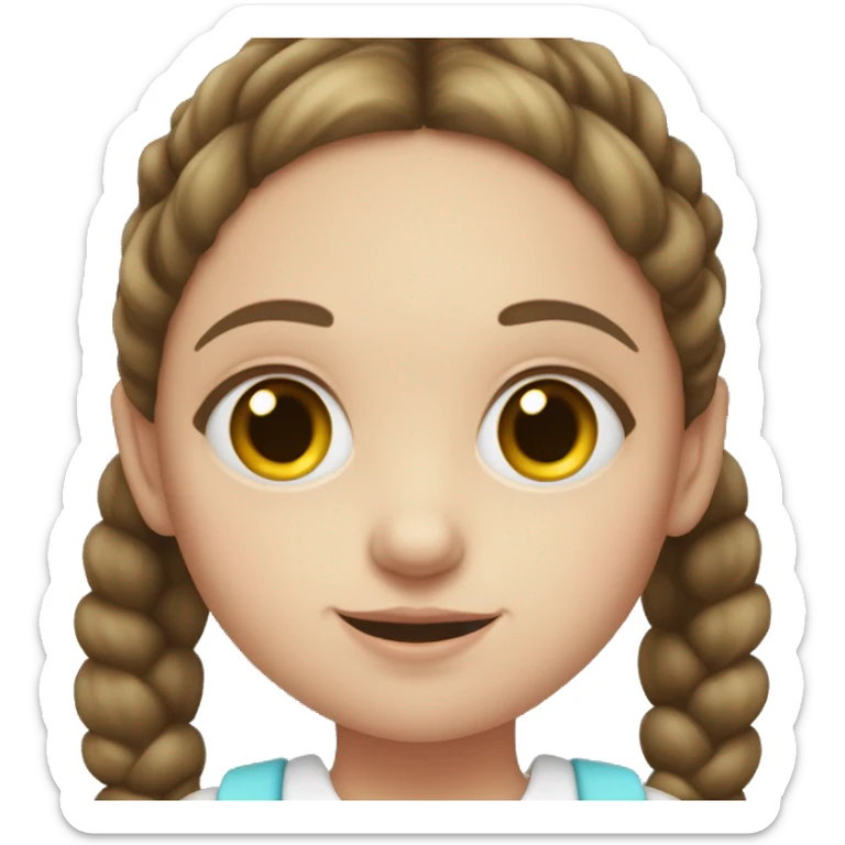 White pale young girl with brunette hair in pigtails and brown eyes holding a lollipop  sticker
