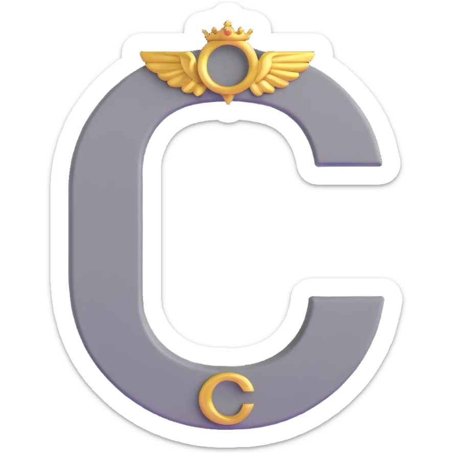 Gray letter C with an angelic golden halo above it, representing Grace/Gracie/graycee sticker