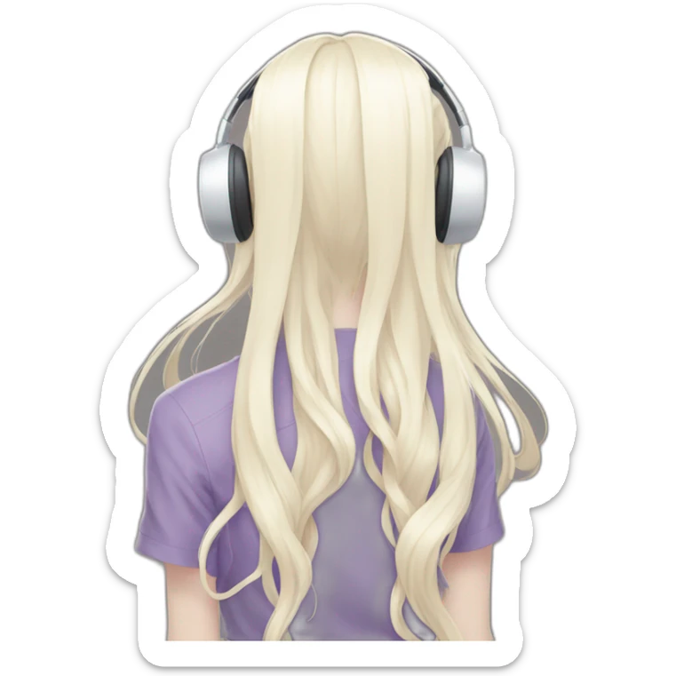 anime girl from behind with headphones on toes and white long hair sticker